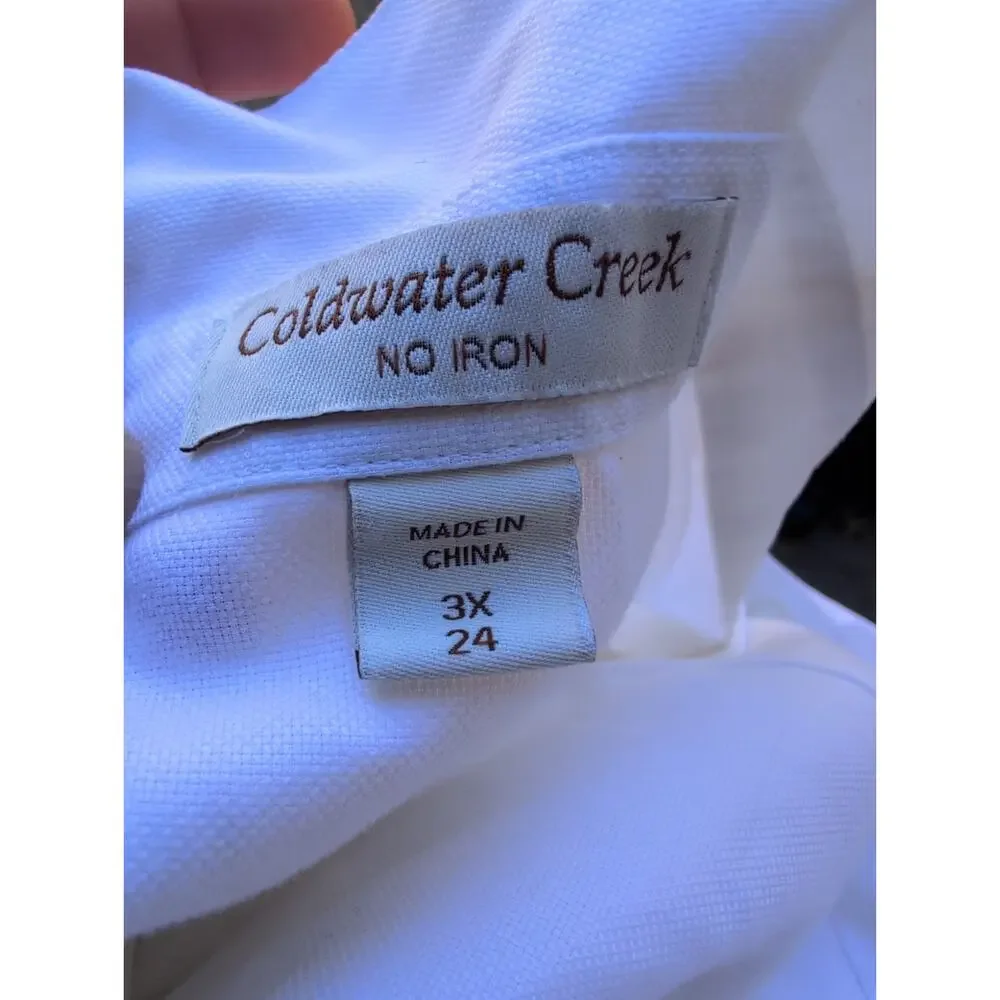 Coldwater Creek Blouse Womens 3X White Non-Iron Button Career Work‎ Professional